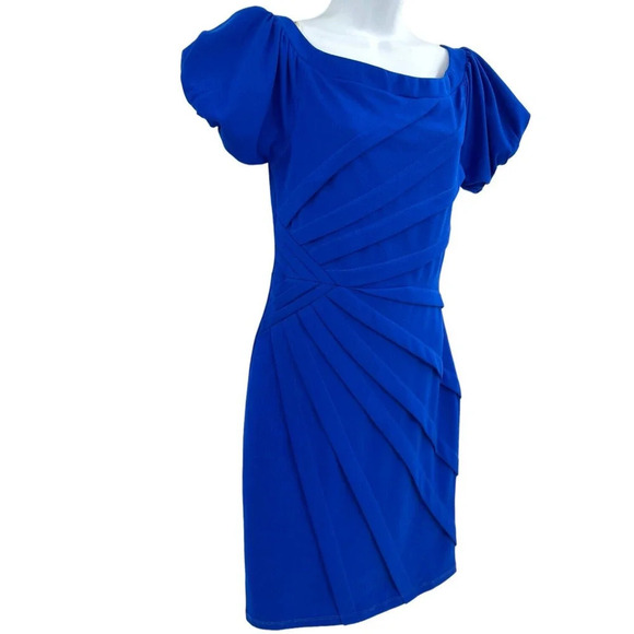 NIKIBIKI Women's Royal Blue Short Sleeve Sheath Dress Back Zip Size Small - Picture 7 of 14